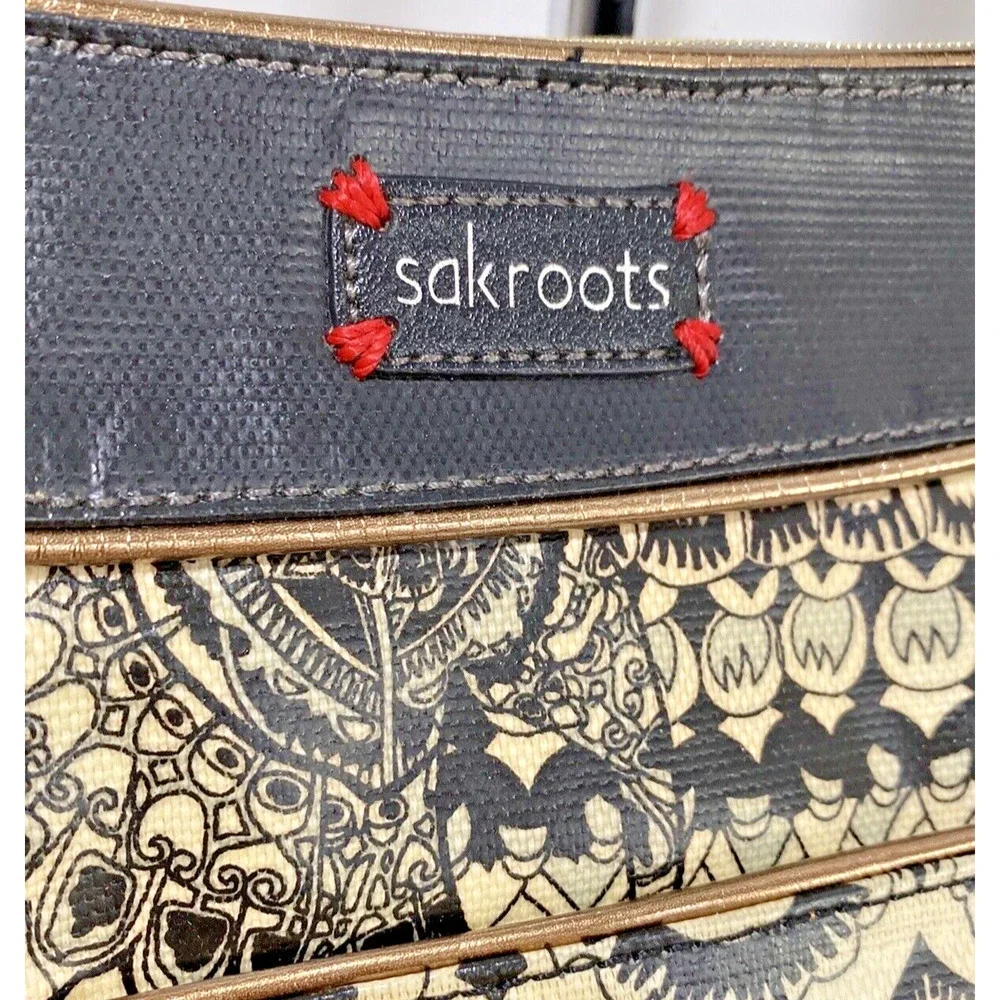 Sakroots crossbody bag shoulderbag purse adjustable woven strap Boho black cream